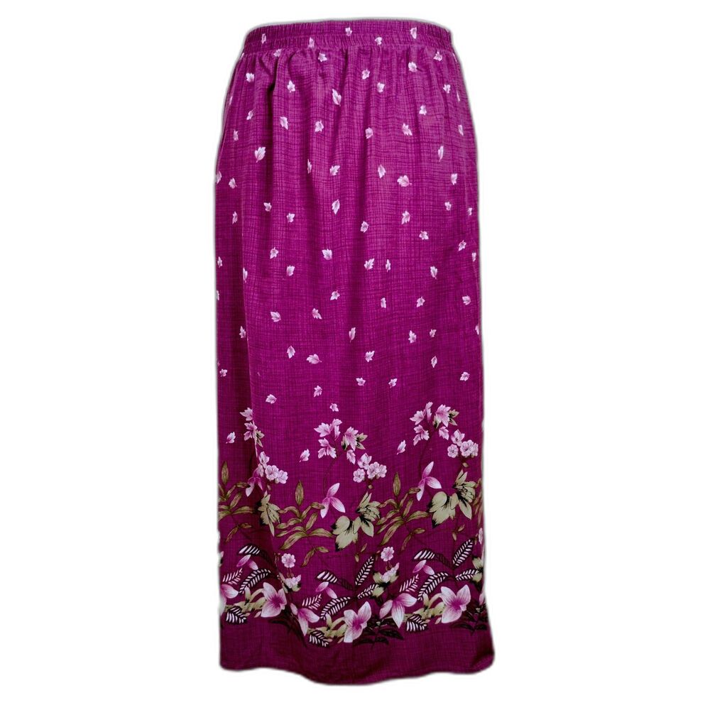 Vtg womens midi wrap skirt floral border maroon green w/ covered buttons L